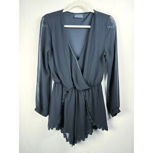 ASTR Black Whimsygoth Sheer Long Sleeve Fairy Gothic Witchy Bohemian Romper